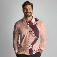 Polynesia Hibiscus Long Sleeve Polo Shirt Rose Bud Curve Motif LT05 - Polynesian Pride