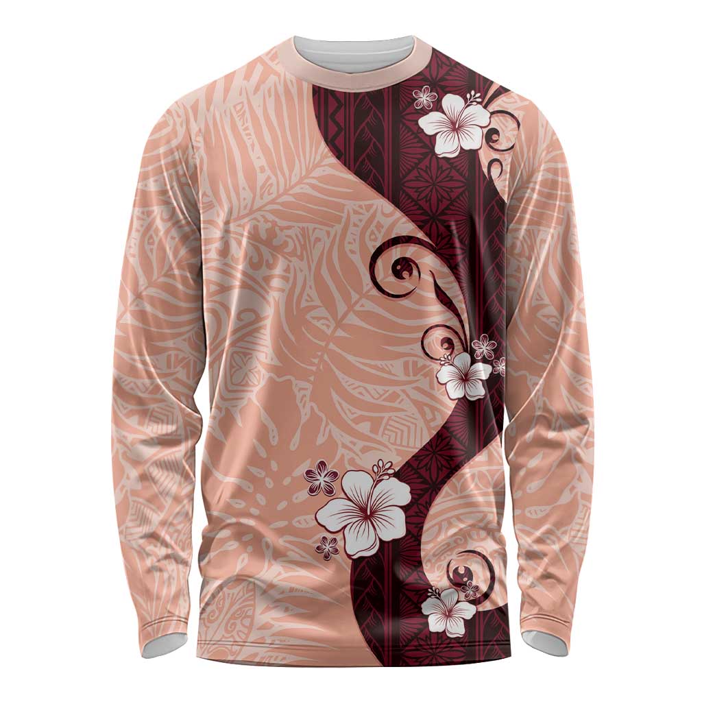 Polynesia Hibiscus Long Sleeve Shirt Rose Bud Curve Motif LT05 Unisex Red - Polynesian Pride