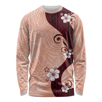 Polynesia Hibiscus Long Sleeve Shirt Rose Bud Curve Motif LT05 Unisex Red - Polynesian Pride
