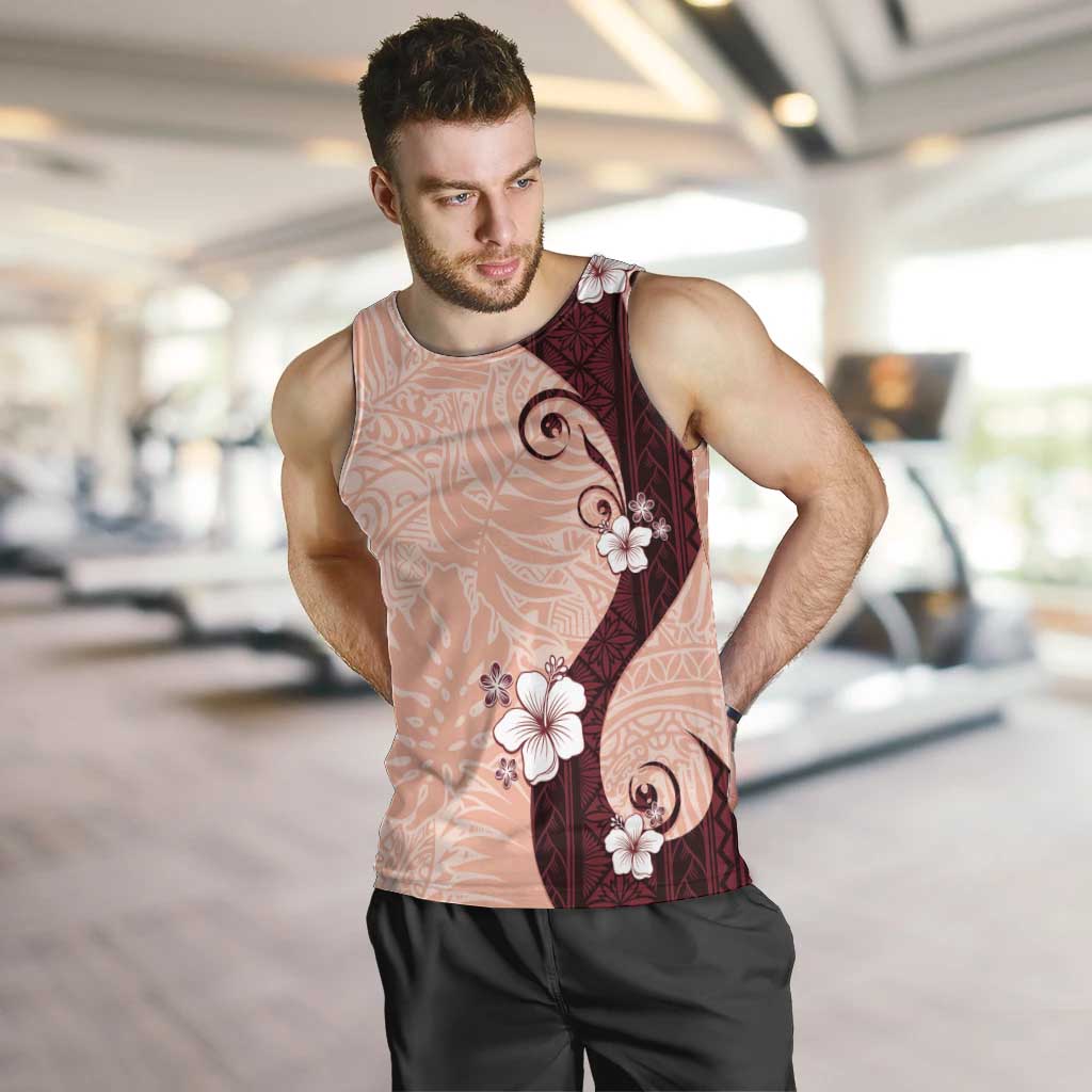 Polynesia Hibiscus Men Tank Top Rose Bud Curve Motif LT05 Red - Polynesian Pride