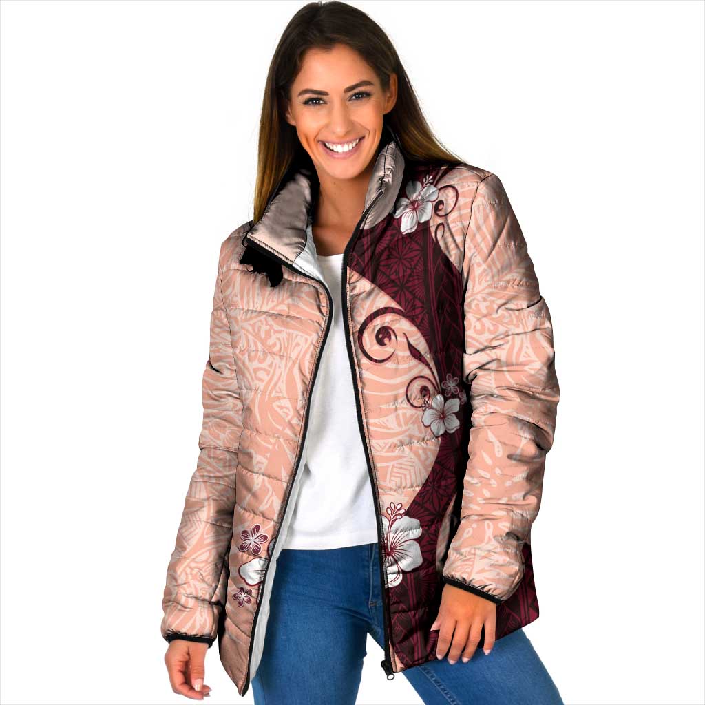 Polynesia Hibiscus Padded Jacket Rose Bud Curve Motif LT05 Women Red - Polynesian Pride