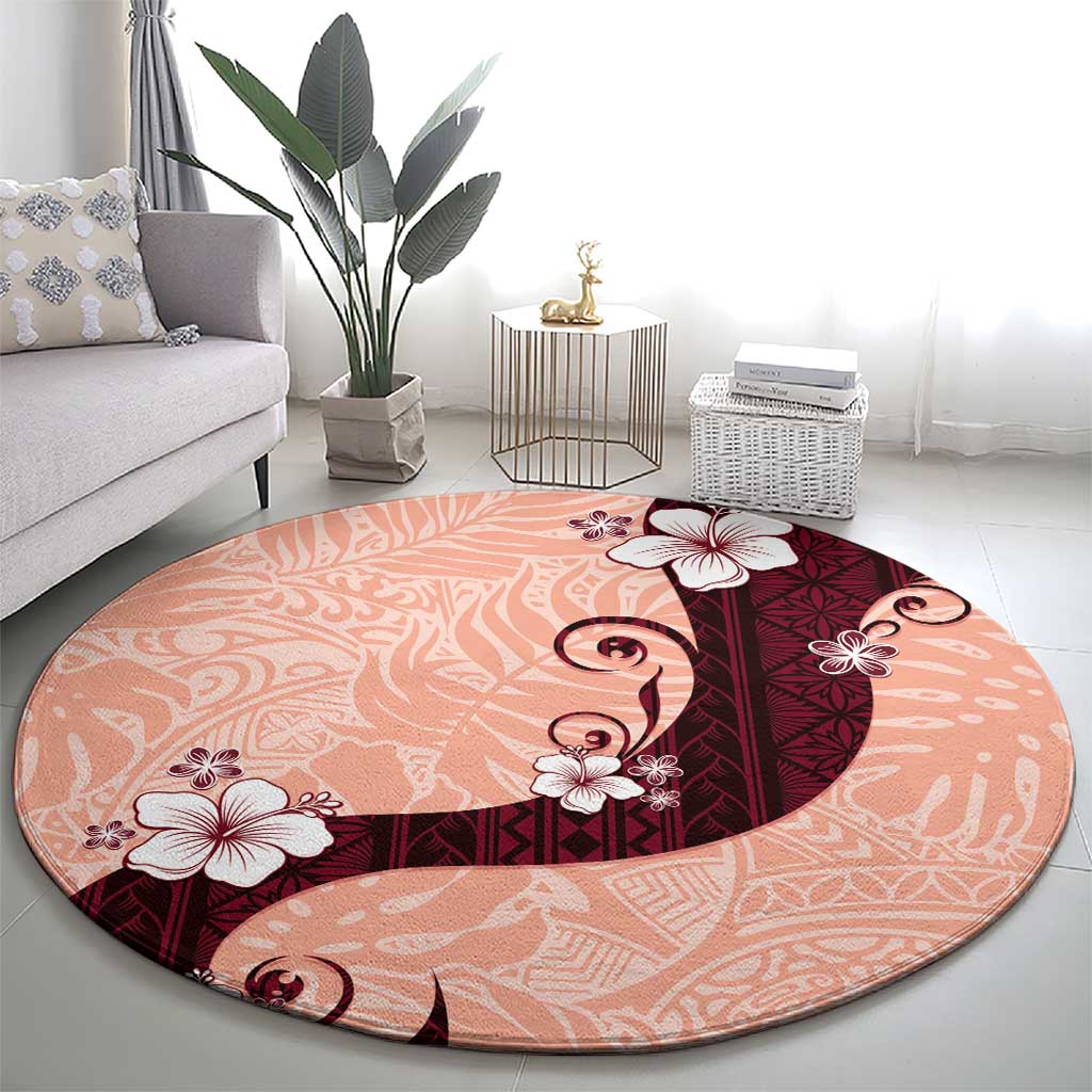 Polynesia Hibiscus Round Carpet Rose Bud Curve Motif - Polynesian Pride
