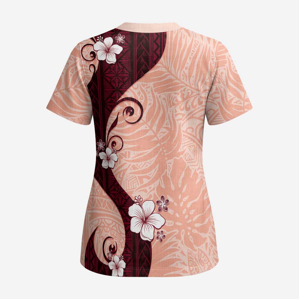 Polynesia Hibiscus Scrub Top Rose Bud Curve Motif LT05 - Polynesian Pride