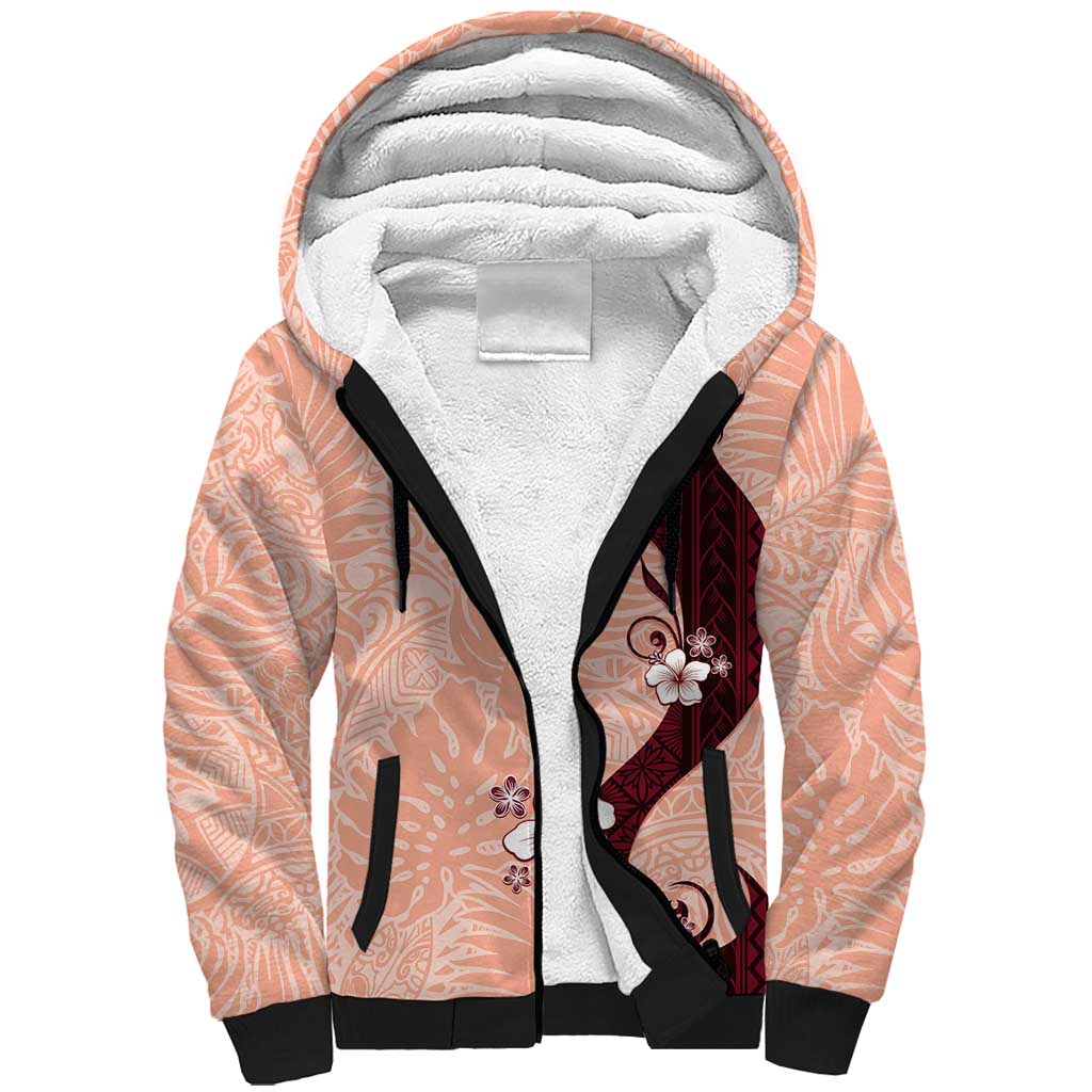 Polynesia Hibiscus Sherpa Hoodie Rose Bud Curve Motif LT05 Unisex Red - Polynesian Pride