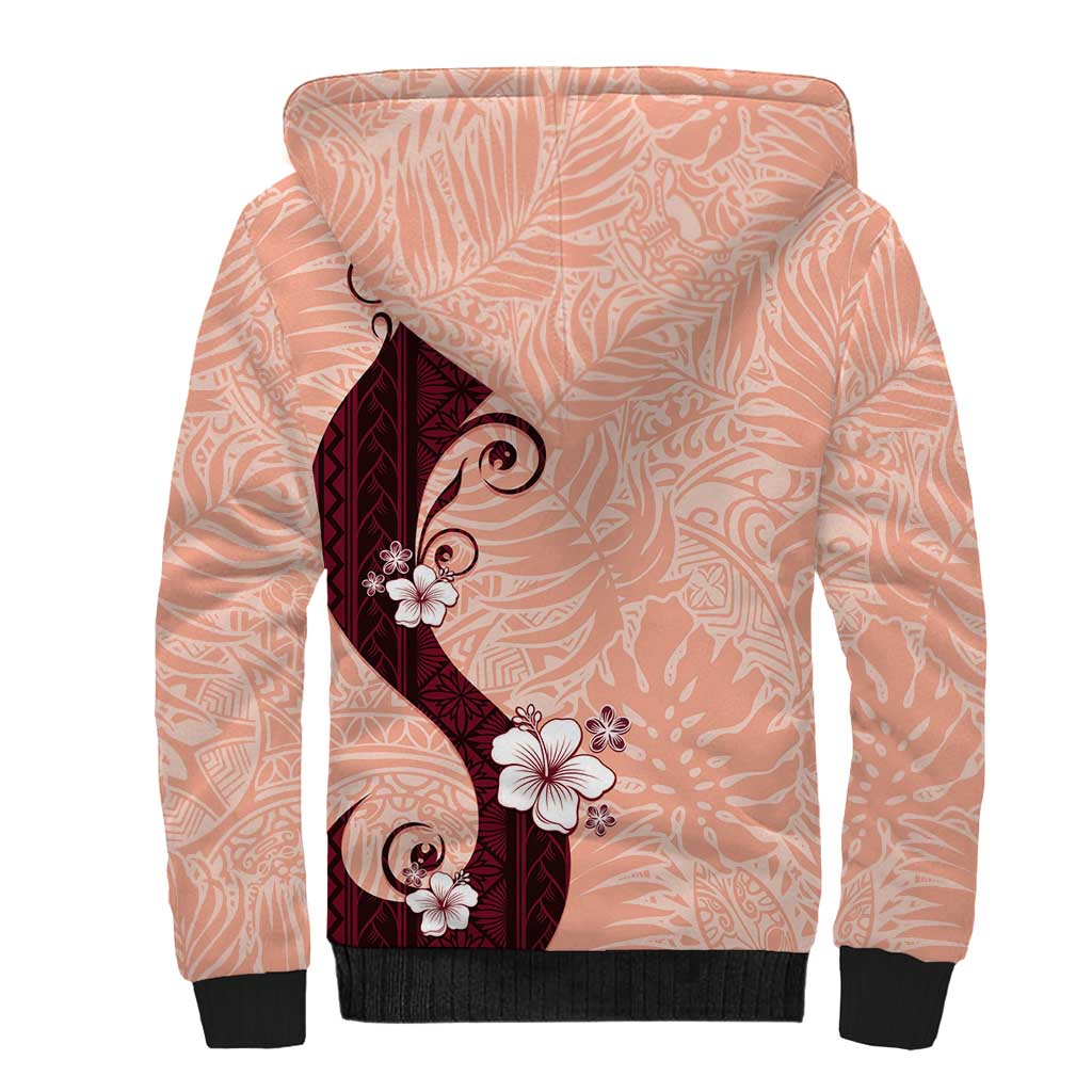Polynesia Hibiscus Sherpa Hoodie Rose Bud Curve Motif LT05 - Polynesian Pride