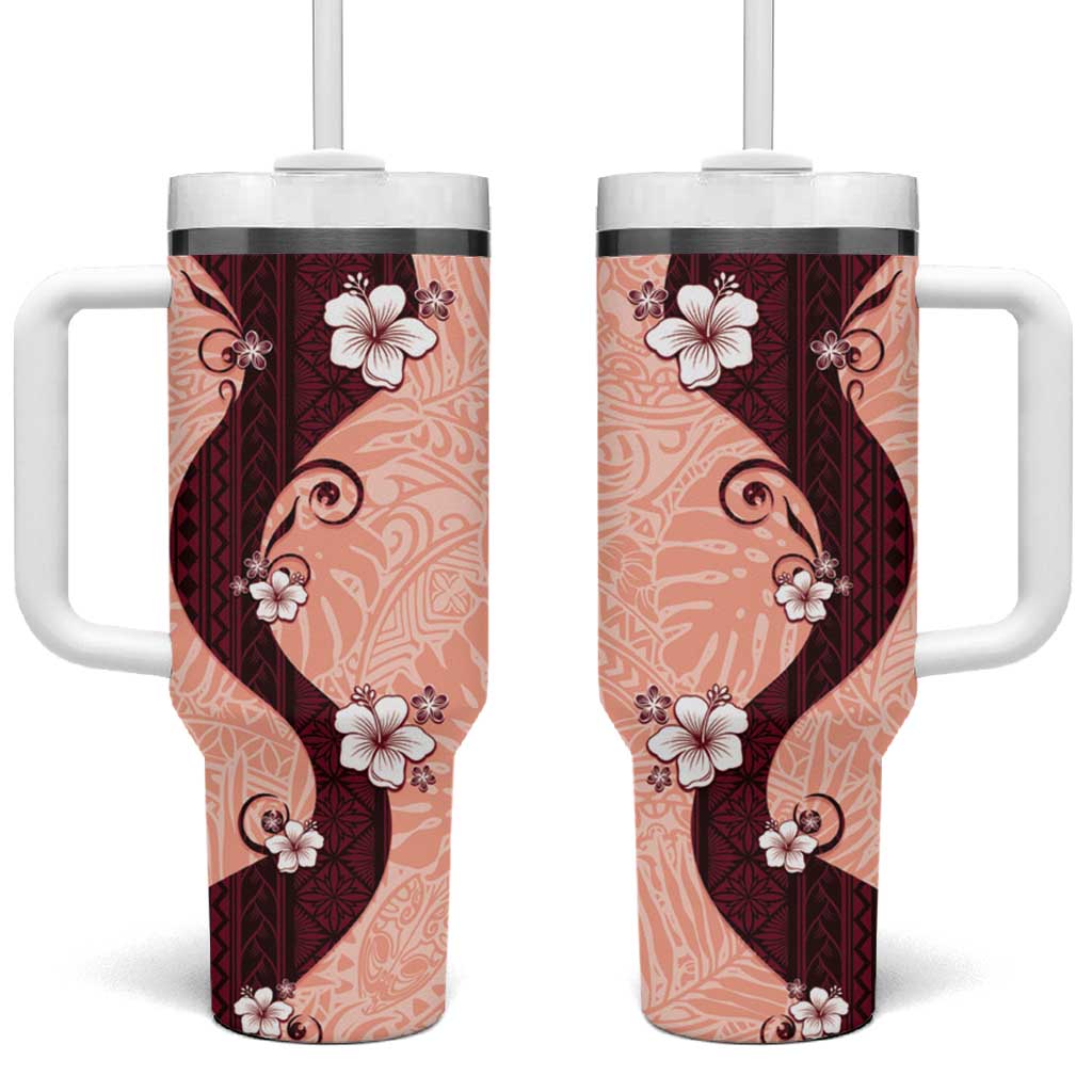 Polynesia Hibiscus Tumbler With Handle Rose Bud Curve Motif - Polynesian Pride