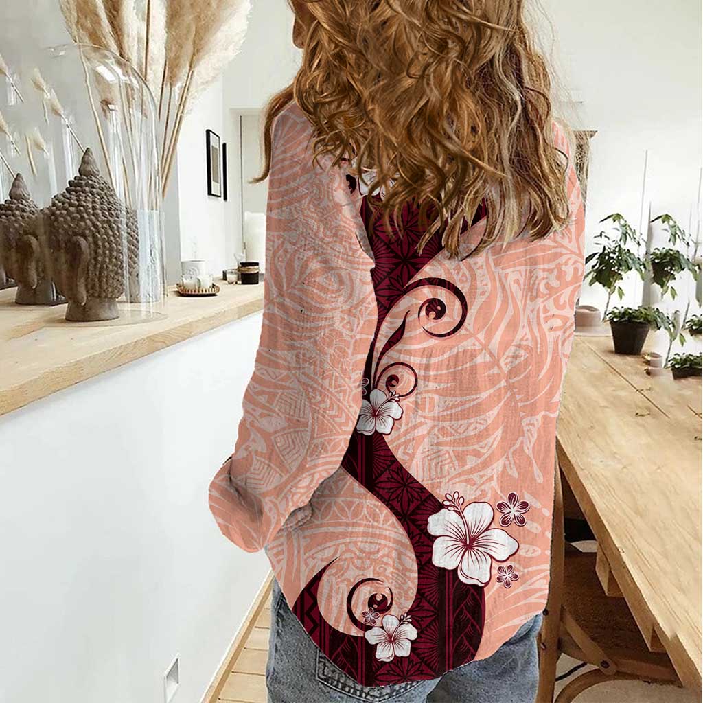 Polynesia Hibiscus Women Casual Shirt Rose Bud Curve Motif - Polynesian Pride