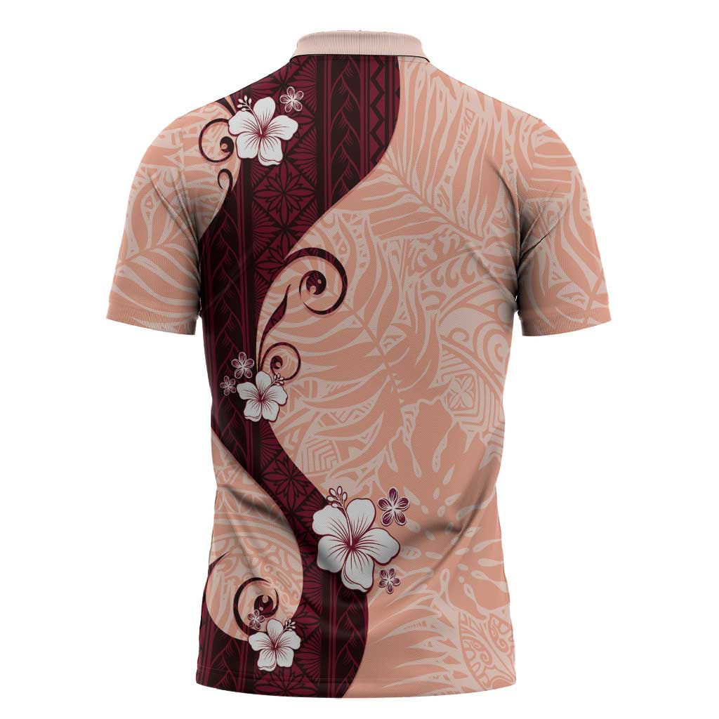 Polynesia Hibiscus Zipper Polo Shirt Rose Bud Curve Motif LT05 - Polynesian Pride