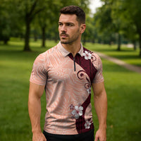 Polynesia Hibiscus Zipper Polo Shirt Rose Bud Curve Motif LT05 - Polynesian Pride