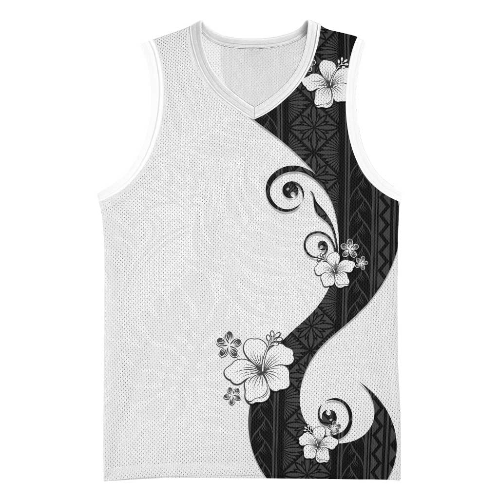 Polynesia Hibiscus Basketball Jersey White Curve Motif LT05 Unisex White - Polynesian Pride