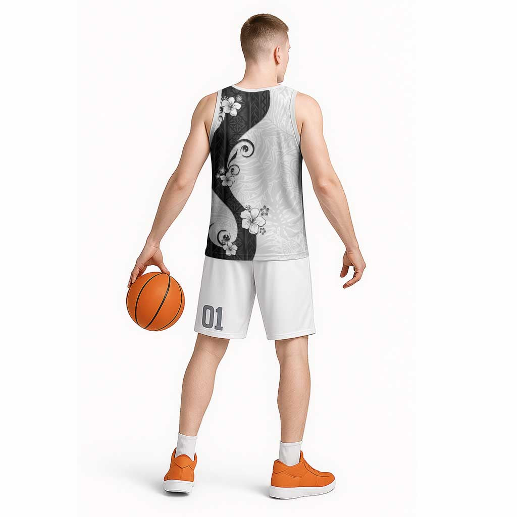 Polynesia Hibiscus Basketball Jersey White Curve Motif LT05 - Polynesian Pride