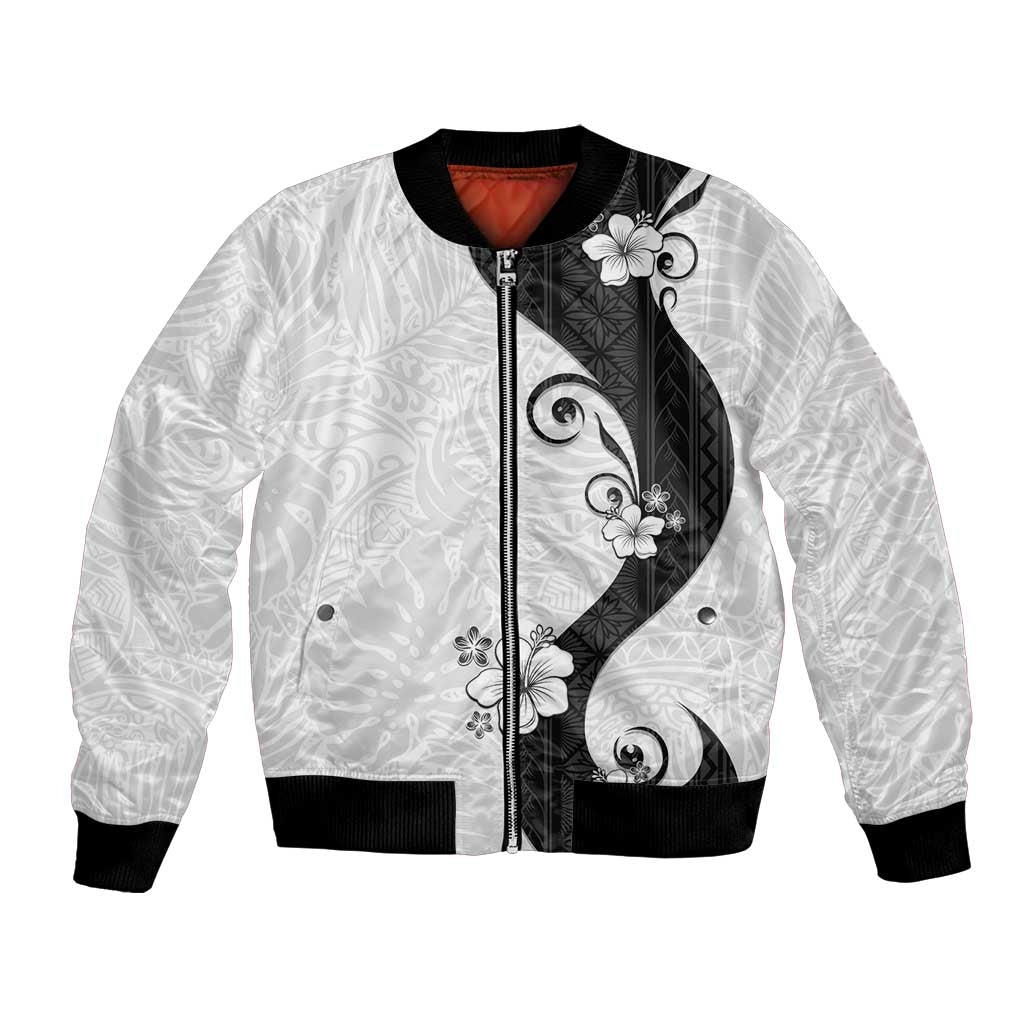 Polynesia Hibiscus Bomber Jacket White Curve Motif - Polynesian Pride