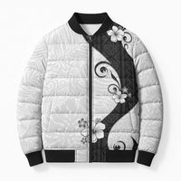 Polynesia Hibiscus Bomber Puffer Jacket White Curve Motif LT05 Unisex White - Polynesian Pride