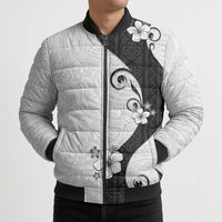 Polynesia Hibiscus Bomber Puffer Jacket White Curve Motif LT05 - Polynesian Pride