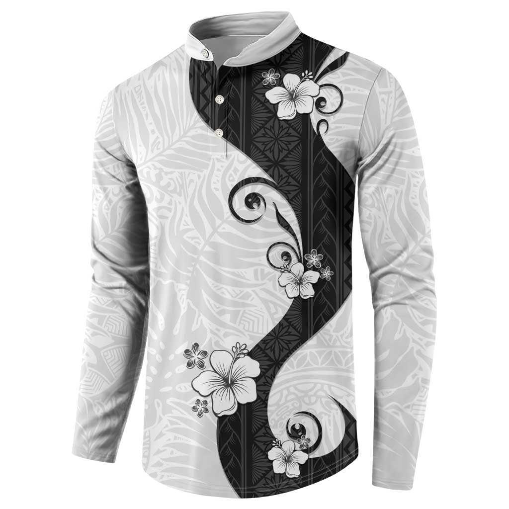 Polynesia Hibiscus Button Sweatshirt White Curve Motif LT05 - Polynesian Pride