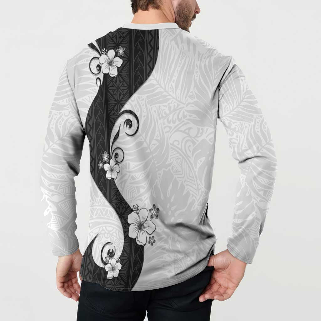 Polynesia Hibiscus Button Sweatshirt White Curve Motif LT05 - Polynesian Pride