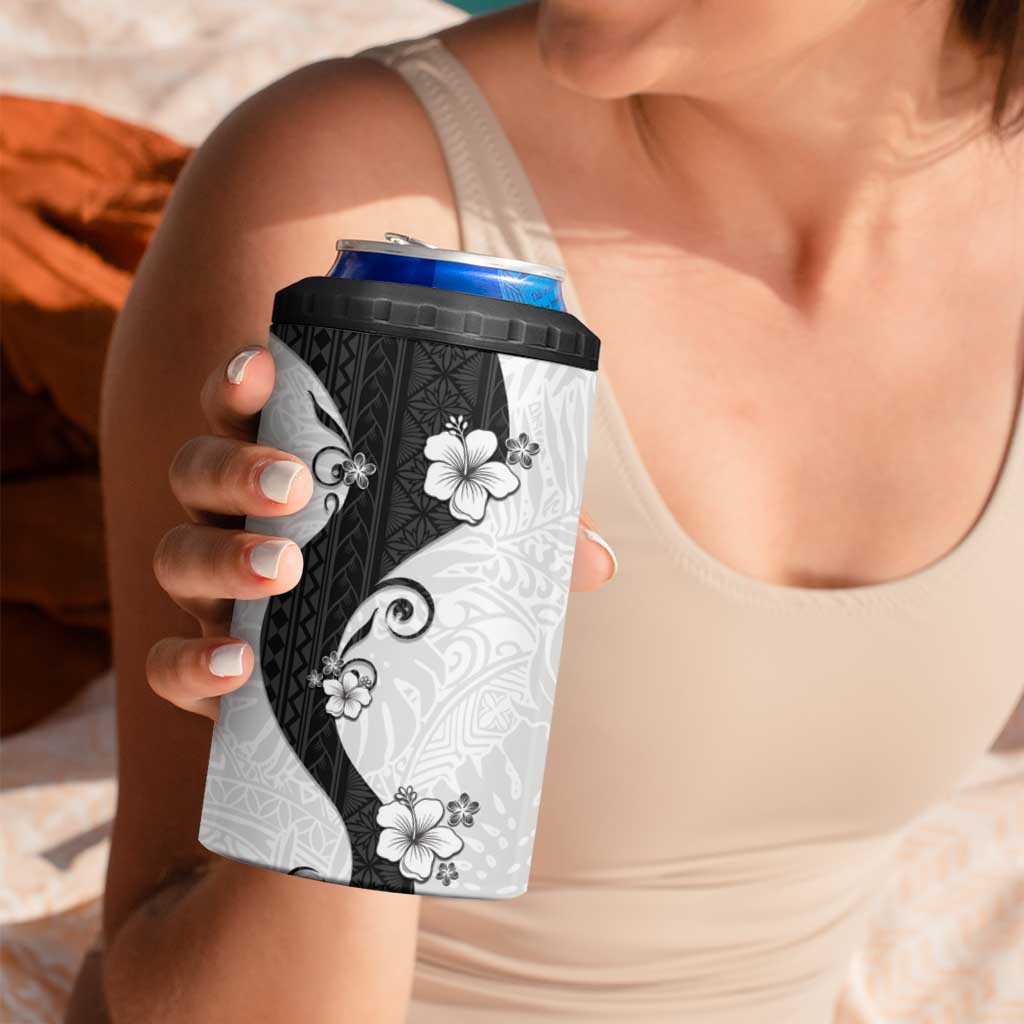 Polynesia Hibiscus 4 in 1 Can Cooler Tumbler White Curve Motif - Polynesian Pride