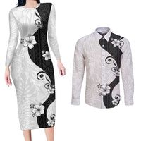 Polynesia Hibiscus Couples Matching Long Sleeve Bodycon Dress and Long Sleeve Button Shirt White Curve Motif LT05 White - Polynesian Pride