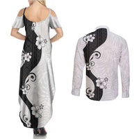 Polynesia Hibiscus Couples Matching Summer Maxi Dress and Long Sleeve Button Shirt White Curve Motif LT05 - Polynesian Pride