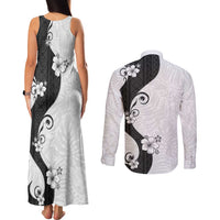 Polynesia Hibiscus Couples Matching Tank Maxi Dress and Long Sleeve Button Shirt White Curve Motif LT05 - Polynesian Pride