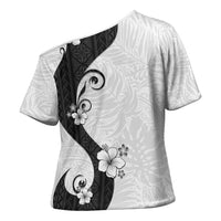 Polynesia Hibiscus Cross Shoulder Shirt White Curve Motif LT05 - Polynesian Pride