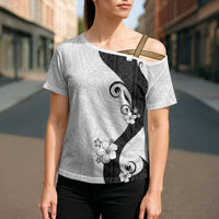 Polynesia Hibiscus Cross Shoulder Shirt White Curve Motif LT05 - Polynesian Pride