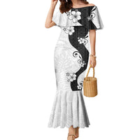 Polynesia Hibiscus Family Matching Mermaid Dress and Hawaiian Shirt White Curve Motif - Polynesian Pride
