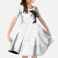 Polynesia Hibiscus Family Matching Off The Shoulder Long Sleeve Dress and Hawaiian Shirt White Curve Motif - Polynesian Pride