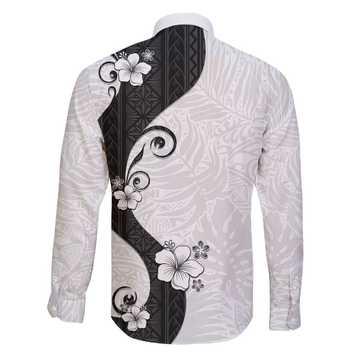 Polynesia Hibiscus Family Matching Off The Shoulder Long Sleeve Dress and Hawaiian Shirt White Curve Motif - Polynesian Pride