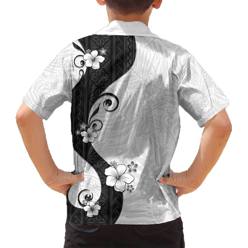 Polynesia Hibiscus Family Matching Off Shoulder Short Dress and Hawaiian Shirt White Curve Motif - Polynesian Pride
