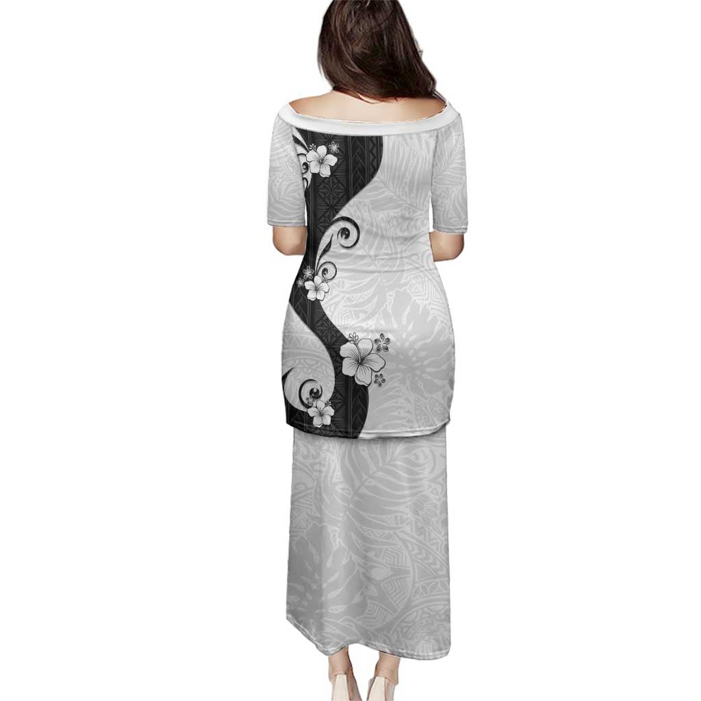 Polynesia Hibiscus Family Matching Puletasi and Hawaiian Shirt White Curve Motif - Polynesian Pride