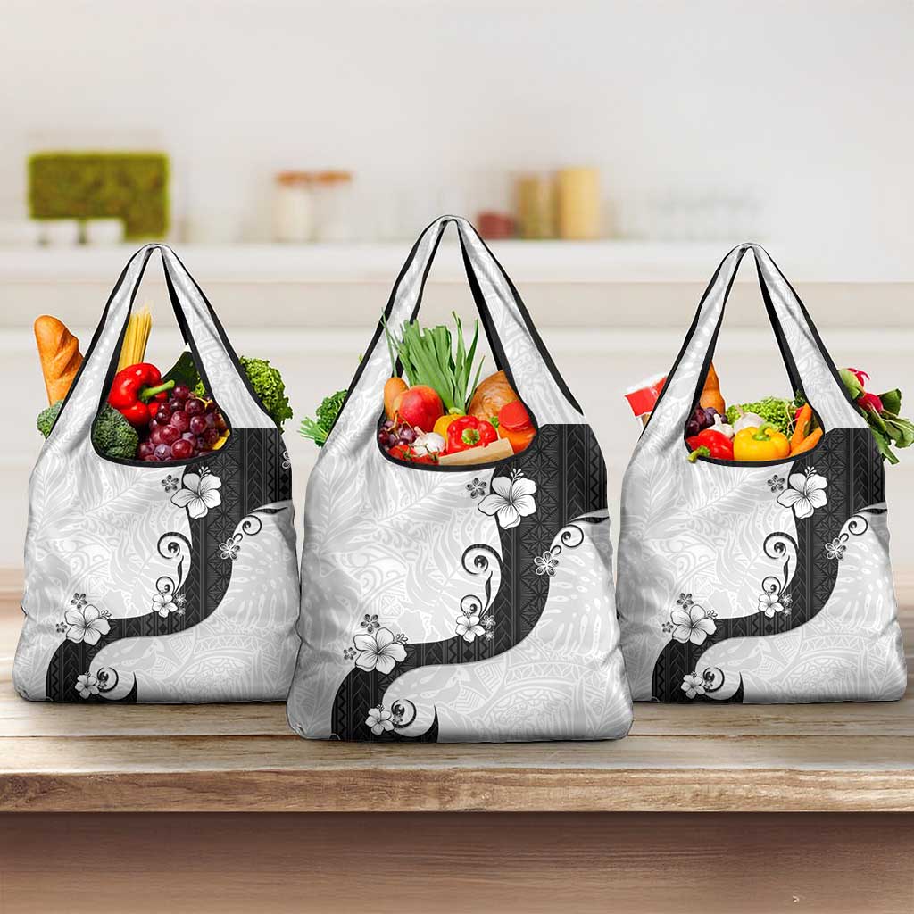 Polynesia Hibiscus Grocery Bag White Curve Motif LT05 3-pack One Size White - Polynesian Pride
