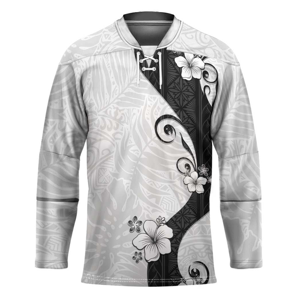 Polynesia Hibiscus Hockey Jersey White Curve Motif - Polynesian Pride