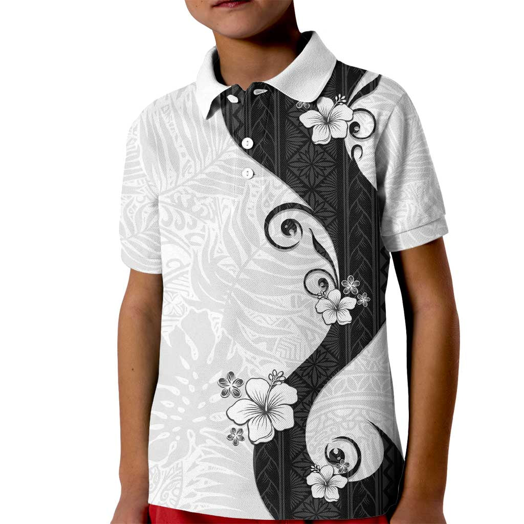 Polynesia Hibiscus Kid Polo Shirt White Curve Motif - Polynesian Pride