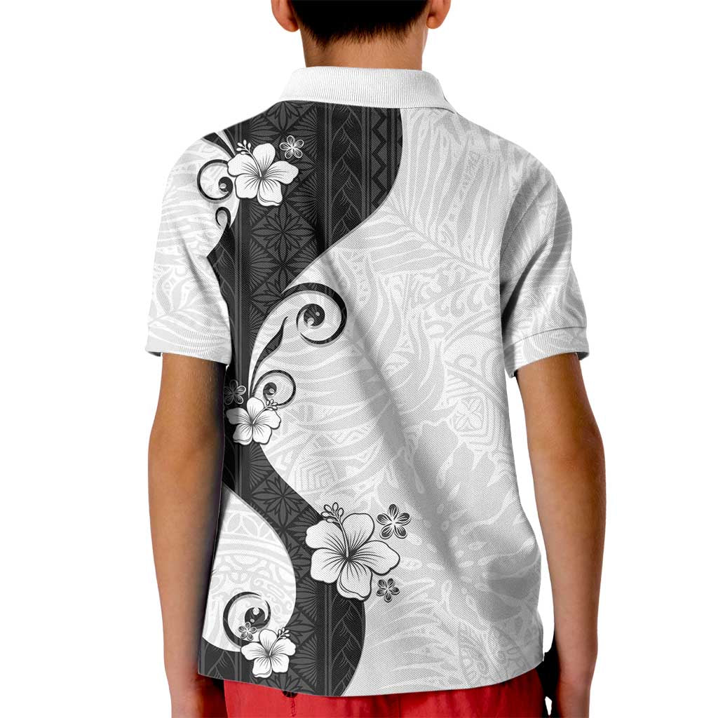 Polynesia Hibiscus Kid Polo Shirt White Curve Motif - Polynesian Pride