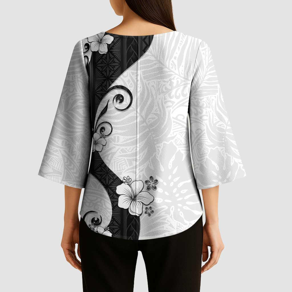 Polynesia Hibiscus Kimono Sleeve Blouse White Curve Motif - Polynesian Pride