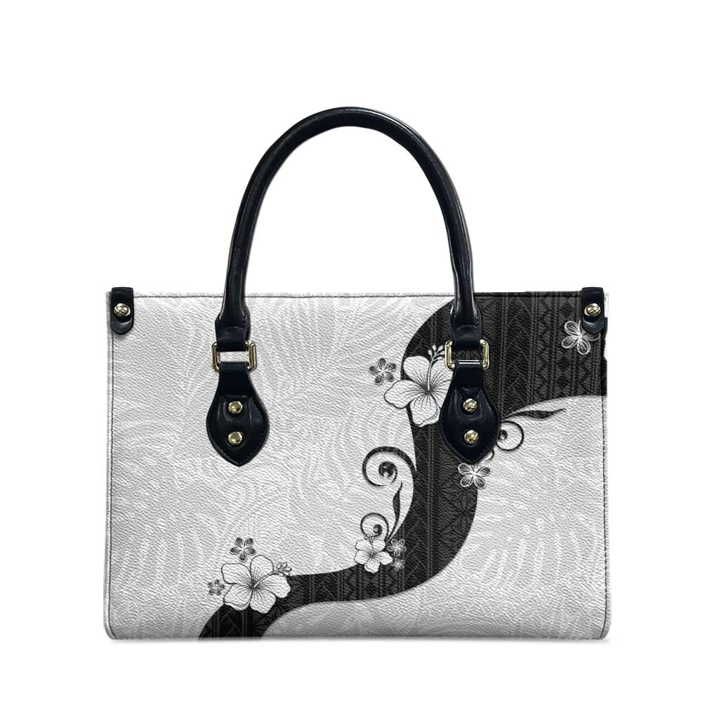 Polynesia Hibiscus Leather Bag White Curve Motif - Polynesian Pride