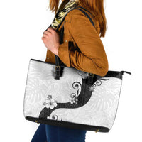 Polynesia Hibiscus Leather Tote Bag White Curve Motif - Polynesian Pride