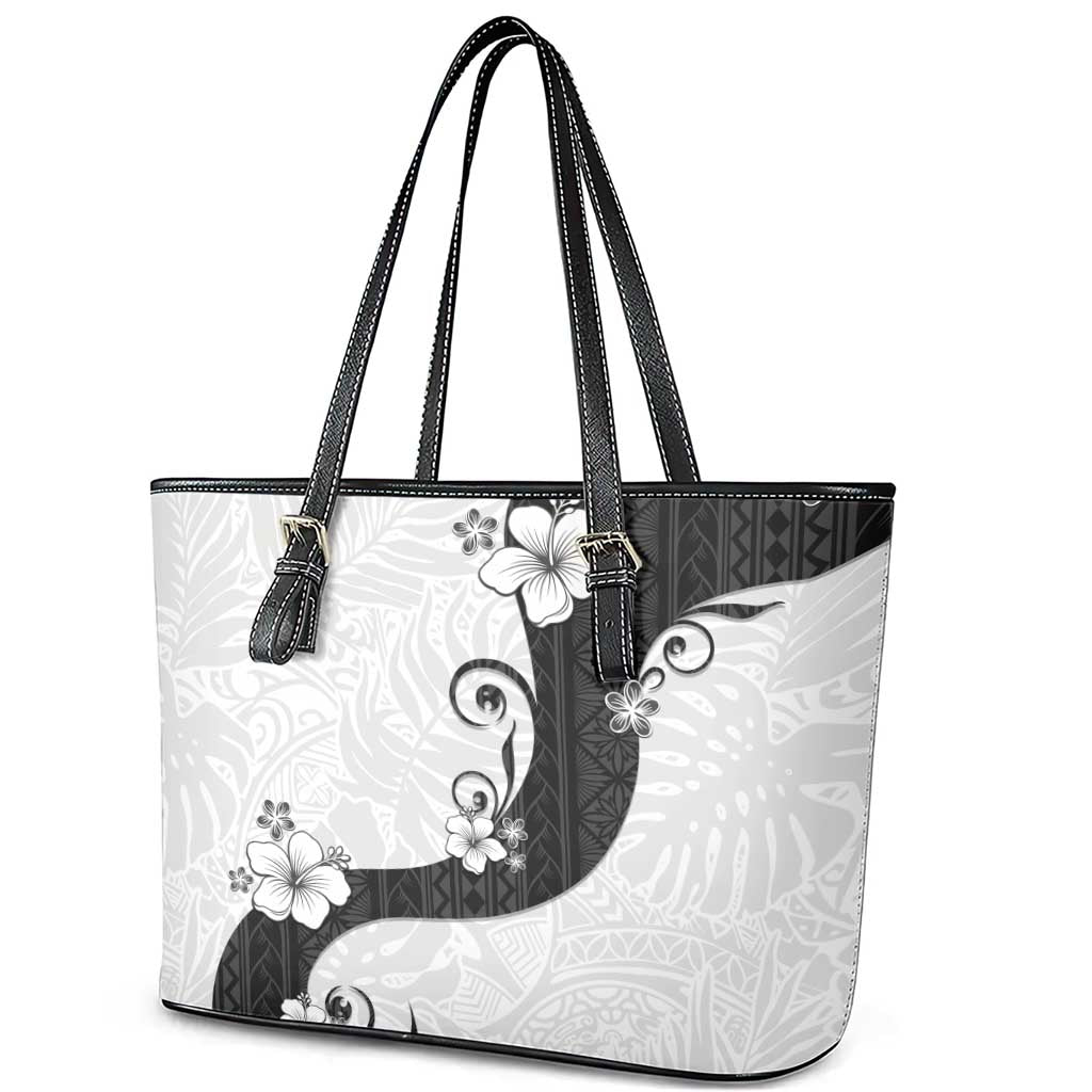 Polynesia Hibiscus Leather Tote Bag White Curve Motif - Polynesian Pride
