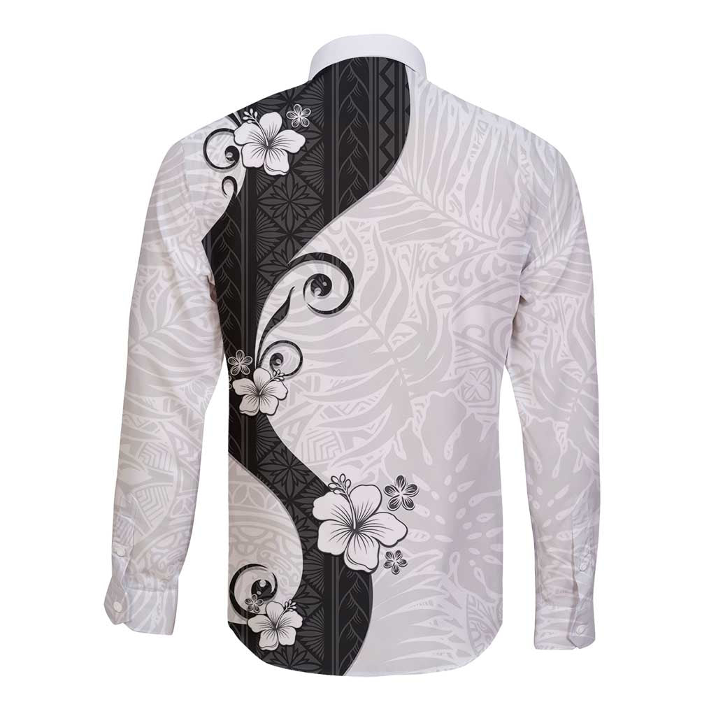 Polynesia Hibiscus Long Sleeve Button Shirt White Curve Motif LT05 - Polynesian Pride