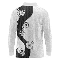 Polynesia Hibiscus Long Sleeve Polo Shirt White Curve Motif LT05 - Polynesian Pride