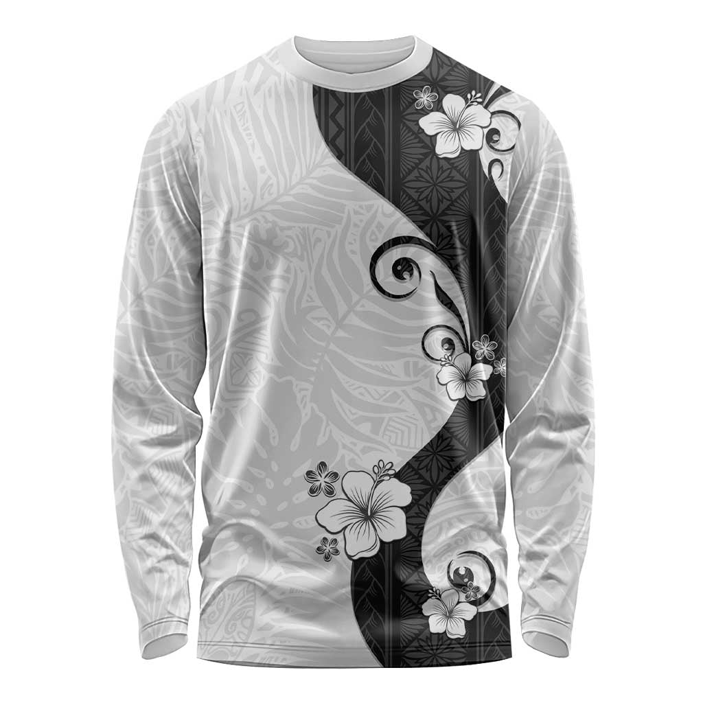 Polynesia Hibiscus Long Sleeve Shirt White Curve Motif LT05 Unisex White - Polynesian Pride