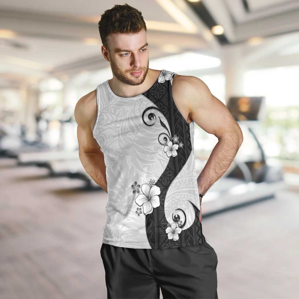 Polynesia Hibiscus Men Tank Top White Curve Motif LT05 White - Polynesian Pride