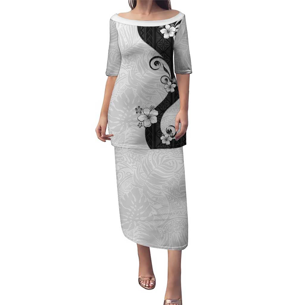 Polynesia Hibiscus Puletasi White Curve Motif LT05 Long Dress White - Polynesian Pride