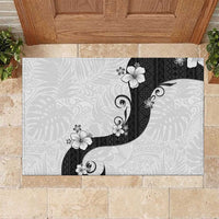 Polynesia Hibiscus Rubber Doormat White Curve Motif LT05 White - Polynesian Pride