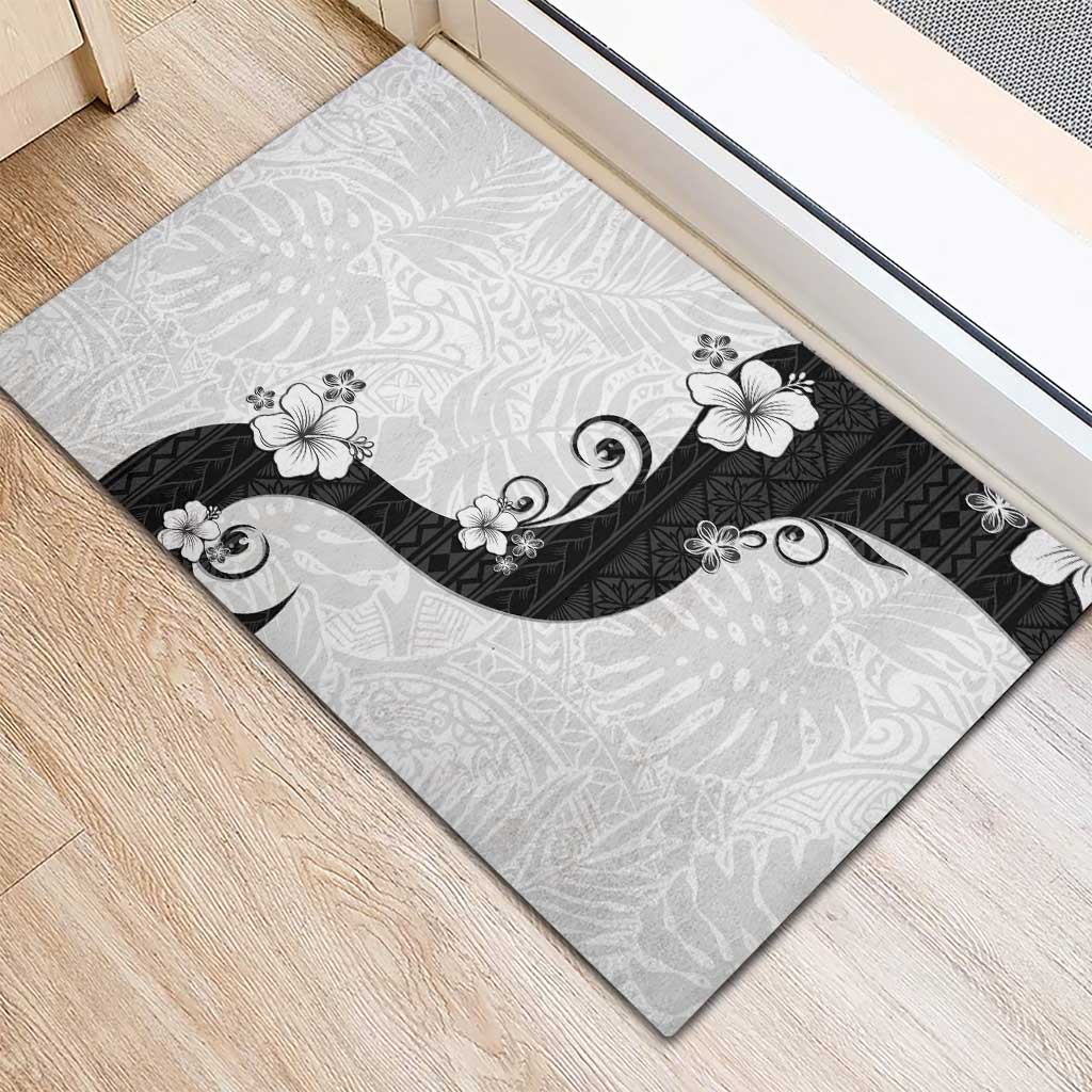 Polynesia Hibiscus Rubber Doormat White Curve Motif LT05 - Polynesian Pride