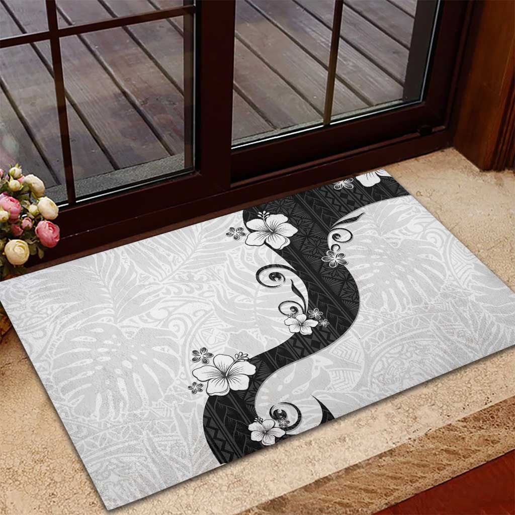 Polynesia Hibiscus Rubber Doormat White Curve Motif LT05 - Polynesian Pride