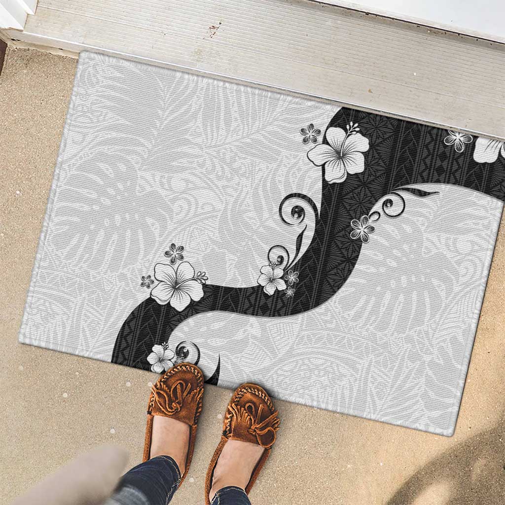 Polynesia Hibiscus Rubber Doormat White Curve Motif LT05 - Polynesian Pride