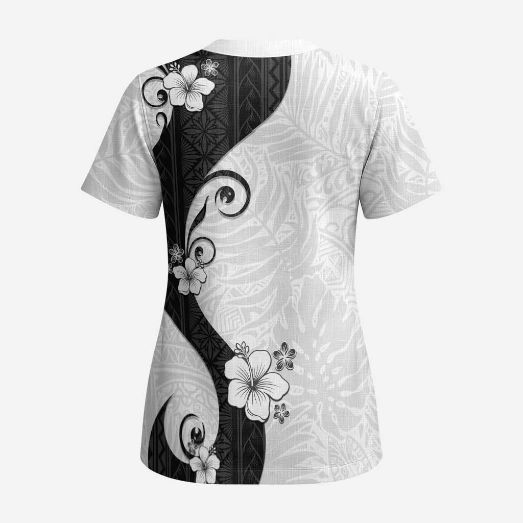 Polynesia Hibiscus Scrub Top White Curve Motif LT05 - Polynesian Pride