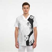 Polynesia Hibiscus Scrub Top White Curve Motif LT05 - Polynesian Pride